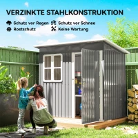 Outsunny Gartenschuppen, Gartenhaus mit Fenster, verschließbare Tür, für Garten, Terrasse, Stahl, 221L x 133B x 190H cm, Grau(m-5)