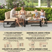 Outsunny 4-teiliges Gartenmöbel-Set, Sofa-Set mit 2 Zweisitzern, armloser Stuhl, Couchtisch, für Balkon, Khaki(m-4)