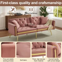 Two-Seater Convertible Sofa Bed with 3-Level Adjustable Backrest, Space-Saving Sleeper Sofa with High-Density Foam, 174L x 76W x 71.5H cm, Pink(m-6)