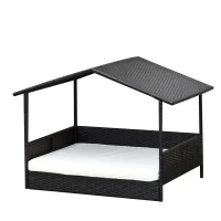 PawHut Rotan hondenhok hondenbed met kussen in de vorm van een huis hondenhok voor buiten stalen frame PP(m-11)