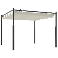 Outsunny 3 x 3(m) Metal Pergola with Retractable Roof and Magnetic Fixture, Outdoor Gazebo Garden Pergola Kit Sun Shade Canopy, UPF30+, 80mm Metal Column, Cream White(m-10)