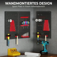HOMCOM Lagersystem Wandregal 60 x 40 cm, 28 stck. Schüttenregal mit Haken Ablagefächern, Werkstattregal, Schwarz+Rot(m-6)