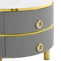 2-In-1 Round Coffee Table Set with High-Gloss Tops, Space-Saving Center Table Set with 2 Drawers, 70L x 70W x 46H cm, White+Gray(m-6)