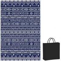 Outsunny Reversible Outdoor Rug with Carry Bag, Waterproof Plastic Straw Mat for Garden, Deck, RV, Picnic, Beach, Camping, 182 x 274cm, Dark Blue and White(m-10)