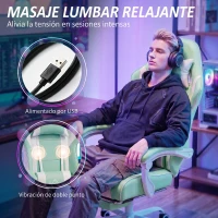 HOMCOM Silla Gamer con Lumbar Masaje Vibración Reclinable 155° Altura Ajustable Reposacabezas y Reposapiés Retráctil Azul(m-4)