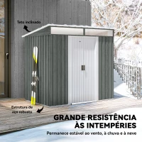 Outsunny Abrigo de Jardim Exterior 2 m² 195x122x181,5 cm Abrigo Metálico com Base SEM CHÃO 2 Portas de Correr Janelas Cinza Claro(m-6)