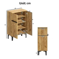 Space-Saving Entryway Storage with Adjustable Shelves and Large Capacity, Modern Shoe Cabinet with Double Doors, 60L x 34.5W x 95H cm, Black+Wood(m-3)