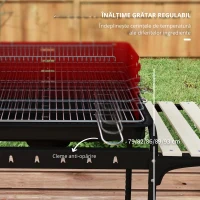 Outsunny Grătar cu cărbune cu grilaj reglabil și 3 rafturi din metal și lemn, 103x47x95 cm, roșu(m-6)