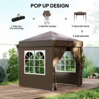 Outsunny 2 x 2 m Garden Pop Up Gazebo, Wedding Party Tent Marquee, Water Resistant Awning Canopy with Sidewalls, Windows, Carry Bag, Coffee(m-4)