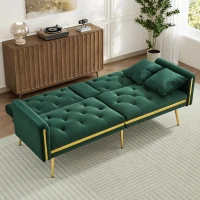 Two-Seater Convertible Sofa Bed with 3-Level Adjustable Backrest, Space-Saving Sleeper Sofa with High-Density Foam, 174L x 76W x 71.5H cm, Green(m-9)