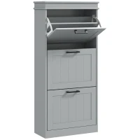 HOMCOM Schuhschrank, Schuhschrank 3 Klapptüren 15 Paar, verstellbare Regale, 54 x 24 x 117,5 cm, grau(m-1)
