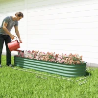 Outsunny Jardinière surélevée carré potager de jardin en acier modulable pour légumes, plantes, fleurs, dim. 240 x 62 x 30cm(m-3)
