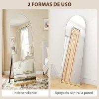 HOMCOM Espejo de Cuerpo Entero Curvado 160x50 cm sin Marco Base de Madera Espejo de Pie Transparente(m-5)