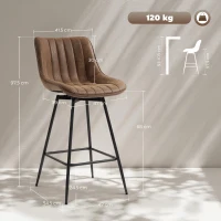HOMCOM Set of 2 PU Leather Swivel Bar Stools - Brown(m-3)