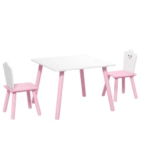 AIYAPLAY Conjunto Mesa e 2 Cadeiras para Crianças 3-6 Anos em Madeira com Cantos Arredondados, Tema Algodão Doce, Rosa(m-1)