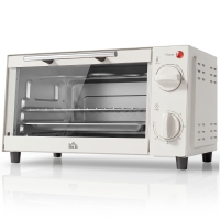 HOMCOM Minibackofen, 9 L Mini-Ofen mit Backblech, Grillrost, mit einstellbarer Temperatur und Garzeit, Edelstahl, Cremeweiß