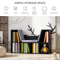 HOMCOM Bookcase Storage Shelf with Cushioned Reading Seat, Cube Bookshelf Organizer for Bedroom Living Room, Black(m-5)