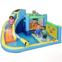 AIYAPLAY Château gonflable avec souffleur 8 en 1, parc aquatique, toboggan, trampoline, piscine à balles, oxford, multicolore(m-11)