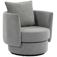 HOMCOM Fauteuil d'appoint avec base pivotante 360°, fauteuil club détente en tissu effet lin avec coussin Gris clair