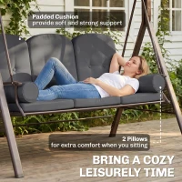 Outsunny 3 Seat Garden Swing Chair Steel Swing Bench w/ Cushions Cup Trays(m-6)