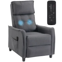 HOMCOM Relaxfauteuil met vibratiemassage, linnenlook, terugklapbaar met veerkernvulling, voetensteun, grijs(m-11)