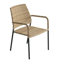 Outsunny 4 Seater Rattan Dining Set with Parasol, 6 Piece Garden Table and Stackable Chairs with Tempered Glass Tabletop(m-13)