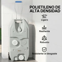 Outsunny Tanque de Agua Portátil 40 L con Ruedas Manija Metálica y Grifo para Caravanas Autocaravanas y Camping 37x23x80 cm Gris(m-7)