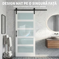 HOMCOM Ușă Glisantă 91.4x213.4cm cu Kit, Panouri din Sticlă, Aspect Lemn Alb(m-5)