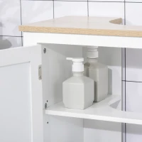 kleankin Under Sink Cabinet, Bathroom Sink Cabinet with 2 Doors, Pedestal Under Sink Design, Freestanding Bathroom Cupboard with Adjustable Shelf, White(m-9)