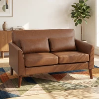 HOMCOM 2 Seater Sofa, 132 cm Modern Small Sofa with Solid Wood Legs and 2 Pillows for Small Space, Brown(m-2)