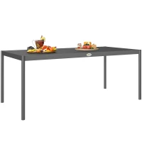 Outsunny Tavolo da Pranzo a Doghe Rettangolare per Giardino in Acciaio, 186x90x74 cm, Grigio Scuro(m-8)