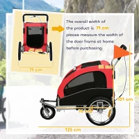 PawHut 2-în-1 remorcă pentru bicicletă & cărucior pliabil pentru câini mici & mijlocii până la 20 kg, Roșu(m-3)