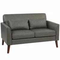 HOMCOM 2 Seater Sofa, 132 cm Modern Small Sofa with Solid Wood Legs and 2 Pillows for Small Space, Grey(m-9)