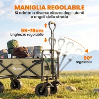 Outsunny Carrello da Giardino 110L con Maniglia Telescopica e Fondo Apribile in Acciaio e Tessuto Oxford, Cachi(m-5)