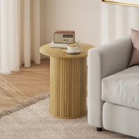 HOMCOM Tavolino rotondo Ø48 cm con gambe scanalate, Rovere(m-2)
