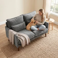 HOMCOM 2 Seater Sofa, Loveseat Sofa with Spring Cushions, Wide and Deep Seat, Wood Legs, Grey(m-8)