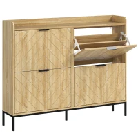 HOMCOM Mobile Portascarpe per 16 Paia con 4 Cassetti, Ante Ribaltabili e Ripiani Regolabili, 110x23,5x95,5 cm, Rovere(m-1)