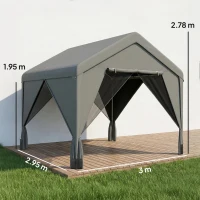 Outsunny 3 x 3 m Patio Gazebo with Netting & Curtains, Outdoor Canopy Shelter with Galvanised Steel Frame, Dark Grey(m-3)