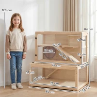 PawHut Wooden Hamster Cage with Hut, Wheel, Ramps, Removable Viewing Panels, 80 x 50 x 84 cm, Natural(m-3)