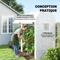 Outsunny Serre de Jardin, Petite Serre de Balcon en Bâche PE Châssis Acier, Portes et Fenêtres Roulantes 300 x 100 x 200 cm blanc(m-5)