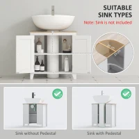 kleankin Under Sink Cabinet, Bathroom Sink Cabinet with 2 Doors, Pedestal Under Sink Design, Freestanding Bathroom Cupboard with Adjustable Shelf, White(m-4)