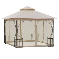 Outsunny 3 x 3 Meters Gazebo Outdoor Patio Party Tent Shelter Garden Canopy Double Tier Sun Shade Steel Frame Beige(m-11)