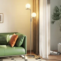 HOMCOM LED Floor Lamp, Modern Standing Lamp with 3 Colour Temperatures, Globe Glass Shades and Foot Switch, Silver Tone(m-2)