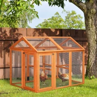PawHut Large Chicken Run, Wooden Chicken House for 1-3 Chickens, Hen House Duck Pen Outdoor with Combinable Design, Orange(m-10)