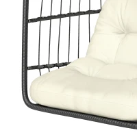Outsunny Hanging Egg Chair, Indoor Outdoor Hammock Swing Chair with Stand, Safety Strap, Foldable Basket, Black/Cream White(m-8)