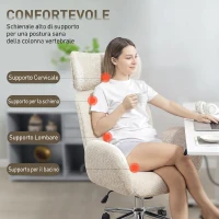 HOMCOM Sedia Ufficio Girevole in Bouclé con Poggiatesta. Altezza Regolabili, Funzione Dondolo, Grigio Chiaro-Bianco(m-4)