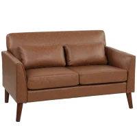 HOMCOM 2 Seater Sofa, 132 cm Modern Small Sofa with Solid Wood Legs and 2 Pillows for Small Space, Brown(m-1)