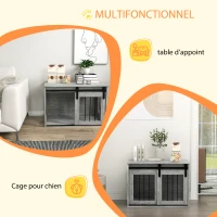 PawHut Cage caisse pour chien animaux intérieur porte coulissante, métal effet bois, dim. 57H x 80L x 54l cm(m-4)