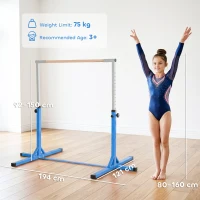 HOMCOM Height Adjustable Gymnastics Horizontal Bar For Kids Home Gym Training Children Junior Kip High Bar Fitness Blue(m-3)