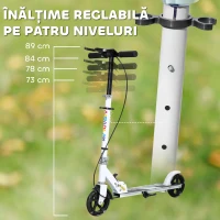 AIYAPLAY Trotinetă pentru Copii 3-8 Ani cu Roți Luminoase, Mâner Reglabil și Frână Spate, Alb(m-4)